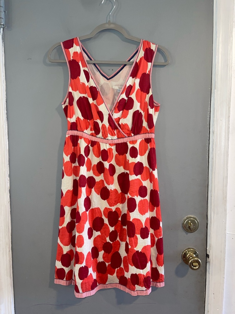 Boden Red & Pink Polka Dot Cotton Poplin Dress Size 8